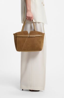 BOSS Revers Tote bag in soft suede with buckled strap , Beige