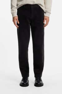 Tapered-fit trousers in stretch-cotton corduroy, Dark Brown