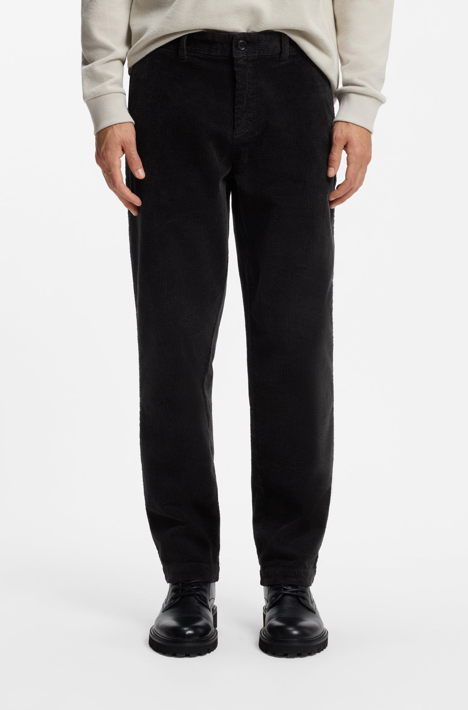 Boss Tapered-fit chinos in stretch-cotton corduroy byxor herr