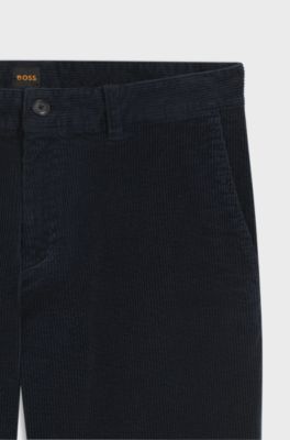 Tapered-fit trousers in stretch-cotton corduroy, Dark Blue