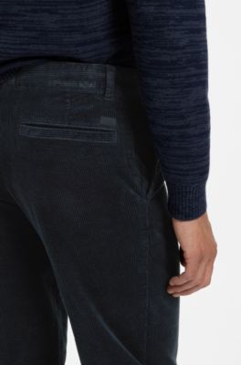 Tapered-fit trousers in stretch-cotton corduroy, Dark Blue