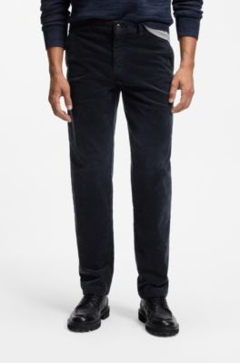 Tapered-fit trousers in stretch-cotton corduroy, Dark Blue