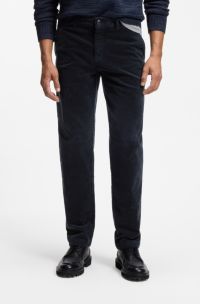 Tapered-fit trousers in stretch-cotton corduroy, Dark Blue