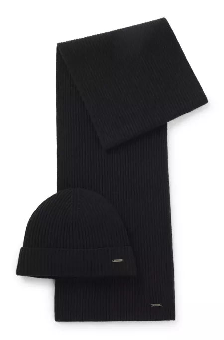 Beanie hat and scarf set in wool and cashmere