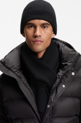 Beanie hat and scarf set in wool and cashmere, Black