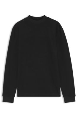 Long-sleeved T-shirt in cotton with mock neckline, Black