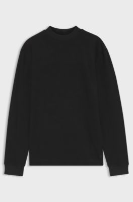 Long-sleeved T-shirt in cotton with mock neckline, Black