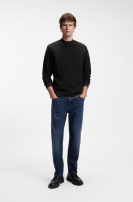 Long-sleeved T-shirt in cotton with mock neckline, Black