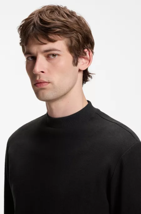 Long-sleeved T-shirt in cotton with mock neckline