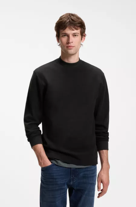 Long-sleeved T-shirt in cotton with mock neckline