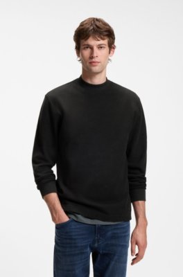 Long-sleeved T-shirt in cotton with mock neckline