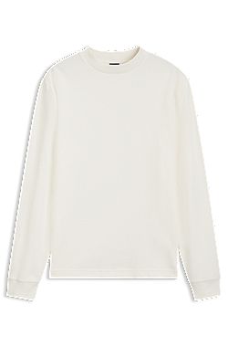 Long-sleeved T-shirt in cotton with mock neckline