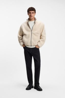 Longsleeve aus Baumwolle mit Stehkragen, Natur