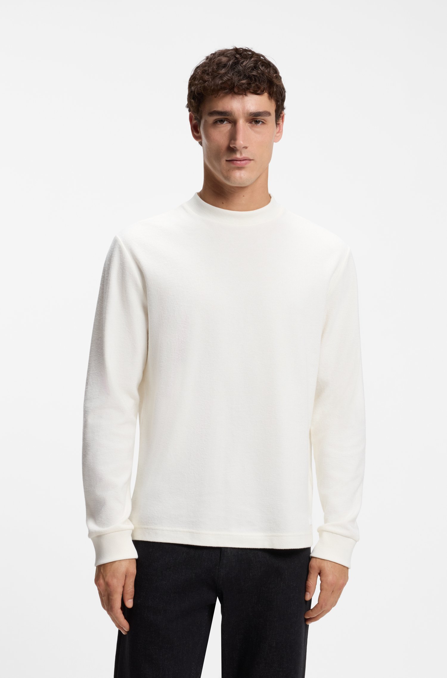 Boss Long-sleeved T-shirt in cotton with mock neckline herr