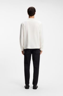 Longsleeve aus Baumwolle mit Stehkragen, Natur