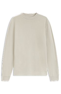 Long-sleeved T-shirt in cotton with mock neckline