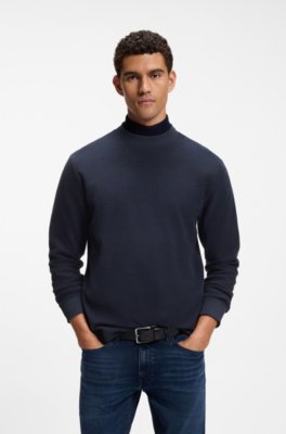 Long-sleeved T-shirt in cotton with mock neckline