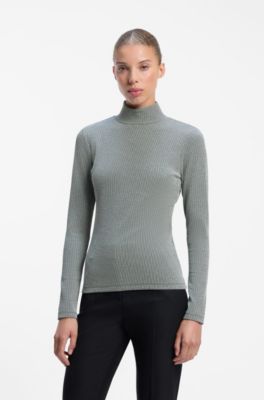 Slim-fit top with metallic-thread stripes, Grey