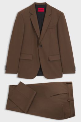 Two-piece slim-fit suit in performance-stretch twill, Brown