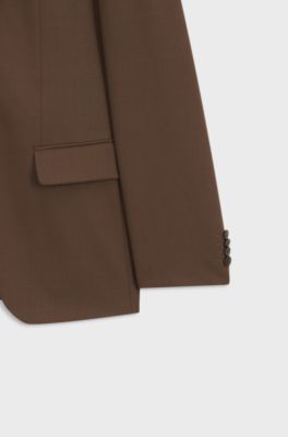 Two-piece slim-fit suit in performance-stretch twill, Brown