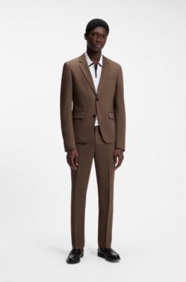 Two-piece slim-fit suit in performance-stretch twill, Brown