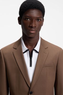 Two-piece slim-fit suit in performance-stretch twill, Brown