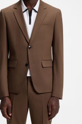 Two-piece slim-fit suit in performance-stretch twill, Brown