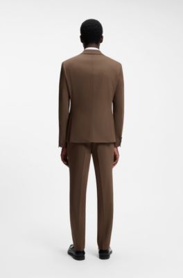 Two-piece slim-fit suit in performance-stretch twill, Brown