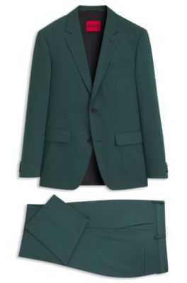 Two-piece slim-fit suit in performance-stretch twill, Dark Green