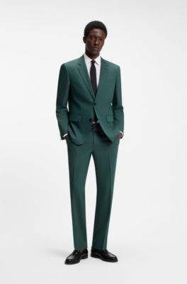 Two-piece slim-fit suit in performance-stretch twill, Dark Green