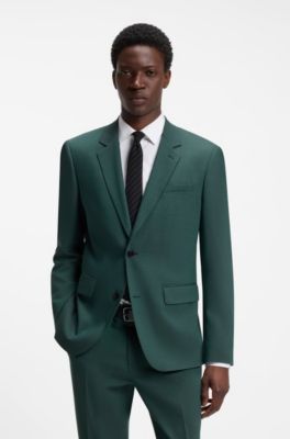 Abito slim fit in twill elasticizzato ad alte prestazioni a due pezzi, Verde scuro