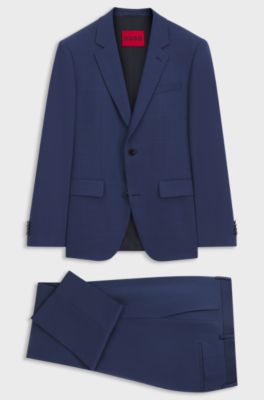 Two-piece slim-fit suit in performance-stretch twill, Blue
