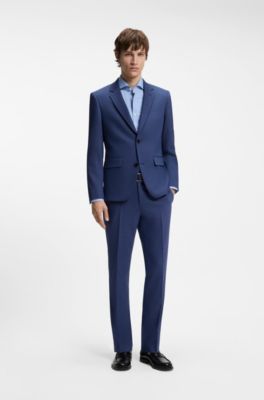 Abito slim fit in twill elasticizzato ad alte prestazioni a due pezzi, Blu