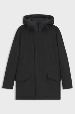 Water-repellent parka jacket with logo badge, Black