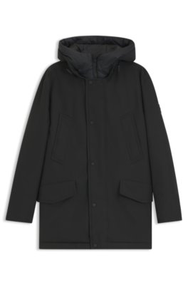 Boss Uomo Nero Parka Idrorepellente Con Targhetta Con Logo