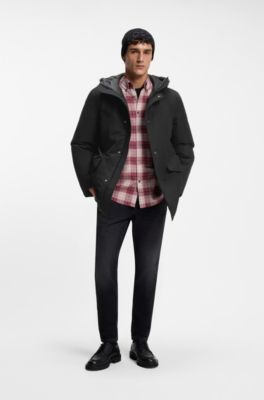 Water-repellent parka jacket with logo badge, Black