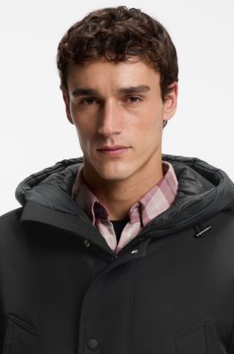 Water-repellent parka jacket with logo badge, Black