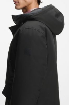 Water-repellent parka jacket with logo badge, Black