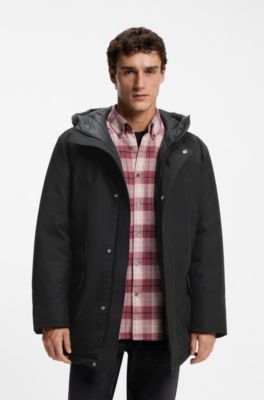 Water-repellent parka jacket with logo badge, Black