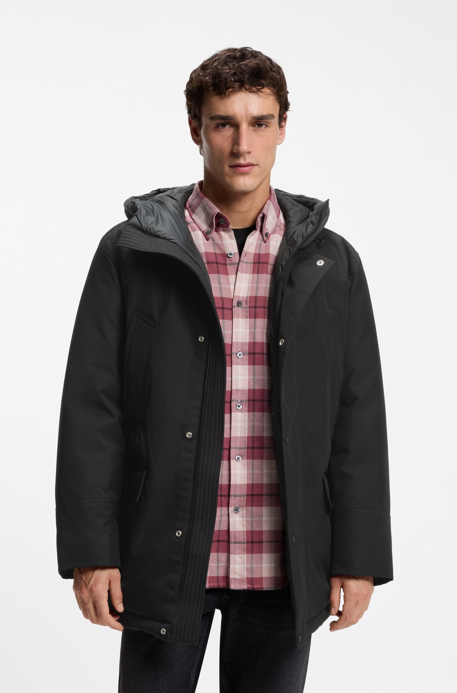 Boss Water-repellent parka jacket with logo badge jackor herr