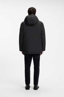 Water-repellent parka jacket with logo badge, Black