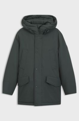 Water-repellent parka jacket with logo badge, Dark Green