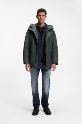 Water-repellent parka jacket with logo badge, Dark Green