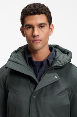 Water-repellent parka jacket with logo badge, Dark Green