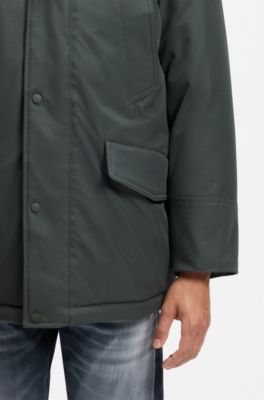 Water-repellent parka jacket with logo badge, Dark Green