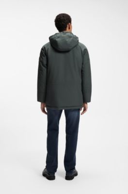 Water-repellent parka jacket with logo badge, Dark Green