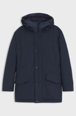 Water-repellent parka jacket with logo badge, Dark Blue