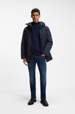 Waterafstotende parka jas met logopatch, Donkerblauw