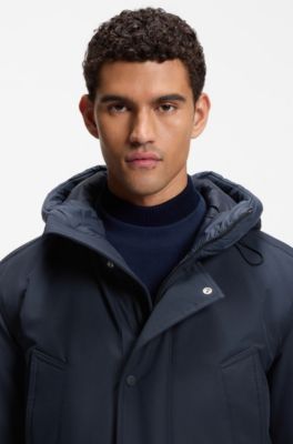Waterafstotende parka jas met logopatch, Donkerblauw