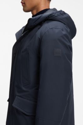 Waterafstotende parka jas met logopatch, Donkerblauw
